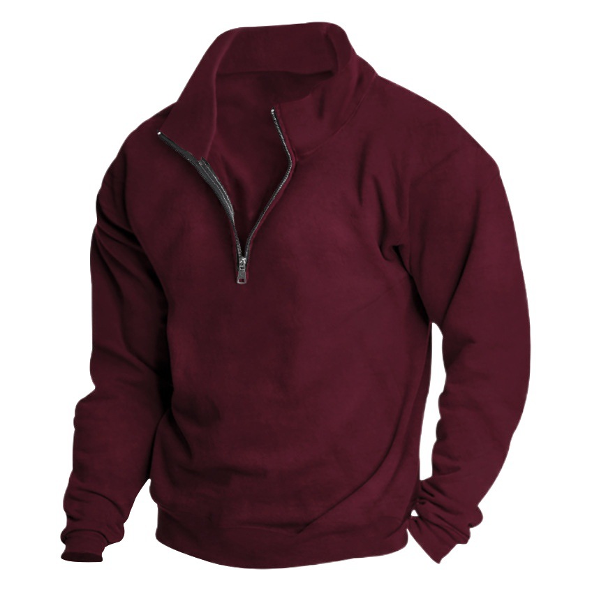 El otoño y el invierno de los nuevos hombres de lana forrada suéter de pie media cremallera de manga larga de tamaño europeo transfronteriza estación independiente de moda de los hombres top