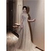 Golden morning gown， banquet performance host， sequined evening gown