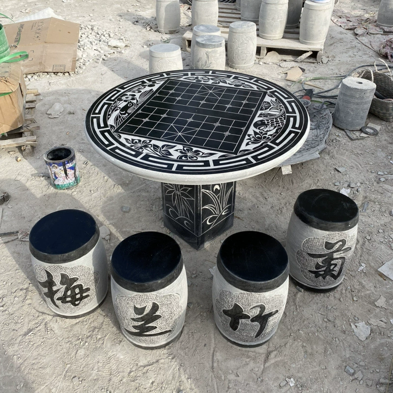 Стол из голубого камня, каменная скамейка, двор, сад, уличный каменный стол и стулья, мраморный круглый стол, домашний уличный квадратный стол, завод