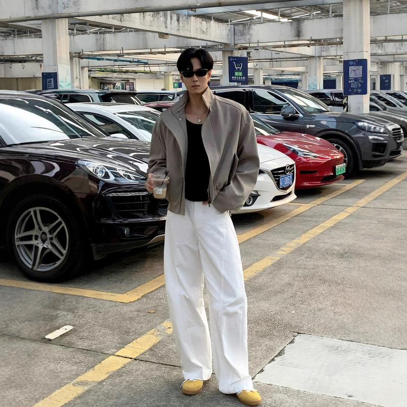 韩版立领纯色短款飞行员夹克男秋季百搭宽松高级感cleanfit外套潮|undefined