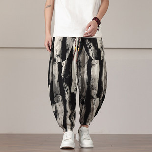 Spring and summer 2025 new Chinese style casual pants men's loose toe Harlan pants tide striped pants a generation of hair