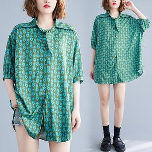 Fashionable niche short-sleeved shirt women's top summer and autumn New Retro Hong Kong style French lazy style printed shirt