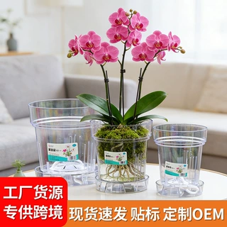 家用透明圆形塑料花盆加厚透气设计桌面落地两用适合蝴蝶兰文心兰
