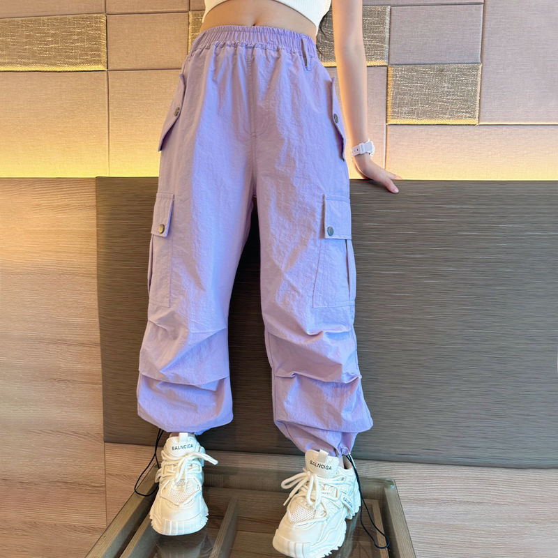 Girls' Crock Pants Summer 2025 New Children's Ice Silk Pants Girls' Big Children's Jazz Dance Summer Drawstring Pants