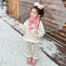 女童套装秋冬装2026新款洋气宝宝衣服加绒儿童上衣裤子两件套冬季