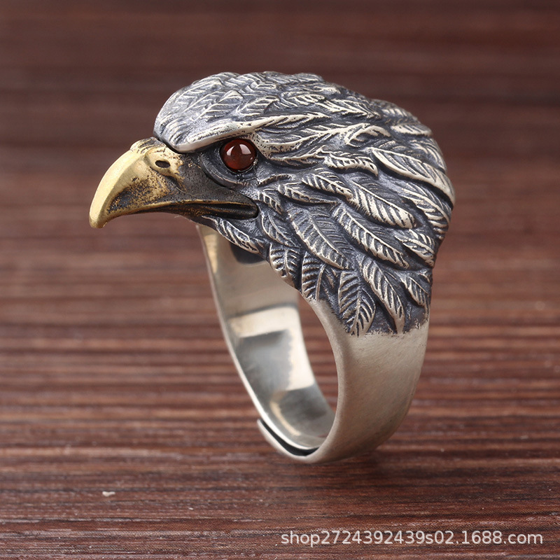 Cross-Border Wholesale Retro Distressed Eagle Ring Men's Trendy Personality Anti-Taiwan Silver Fashion Domineering Eagle Open Ring