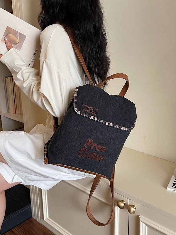 Mochila de nicho de alta calidad para mujeres lindas lienzo de gran capacidad de contraste de color casual mochila de hombro universal diaria image 4