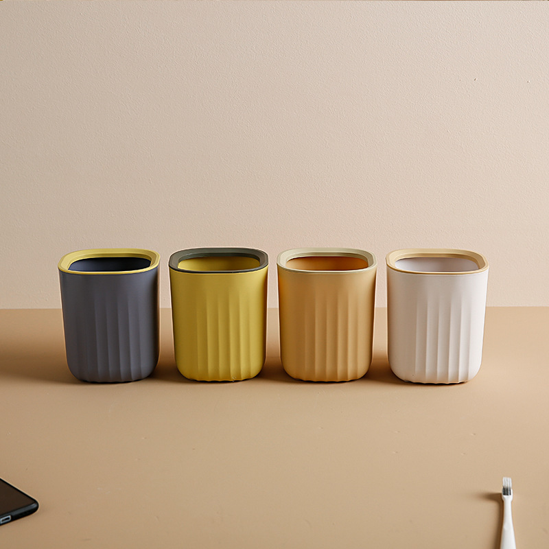 Tahe Desktop Trash Can with Small Press Ring Storage Bin, Plastic Small Waste Basket for Office Desk and Bedroom, 7658 Press Ring Design