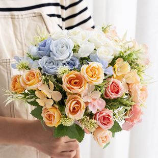 New artificial flower multi-head rose fake bouquet Aisha rose home decoration artificial flower scene props wholesale