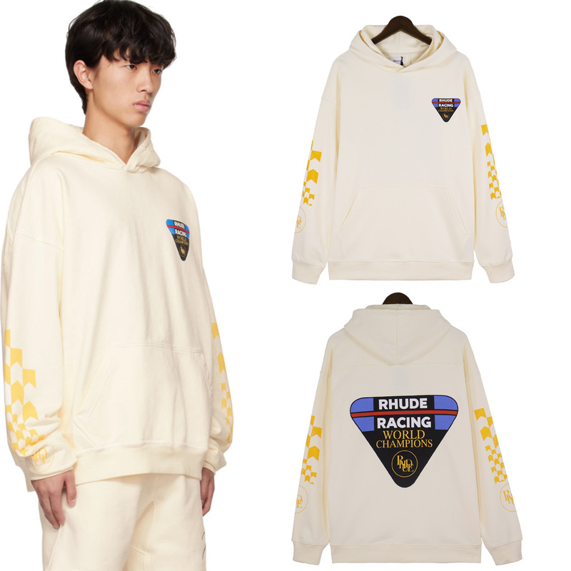 American retro distressed triangle champion printed hoodie loose high street fashion brand couple hooded sweater foreign trade