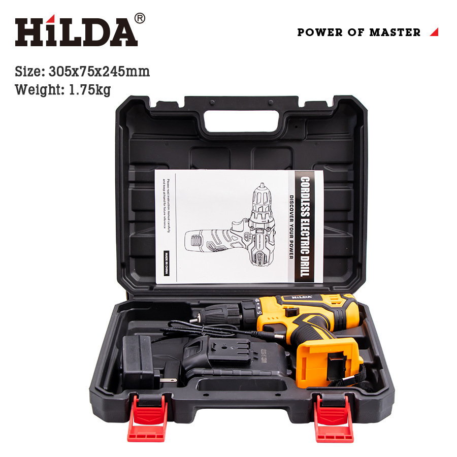 HILDA/Hilda venta directa pistola de dos velocidades taladro destornillador automático doméstico destornillador de batería de litio lote exclusivo transfronterizo