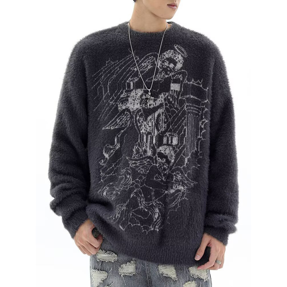 Explosiones transfronterizas de tamaño grande oscuro de ángel jersey jersey suéter letras masculinas de otoño y invierno fábrica al por mayor