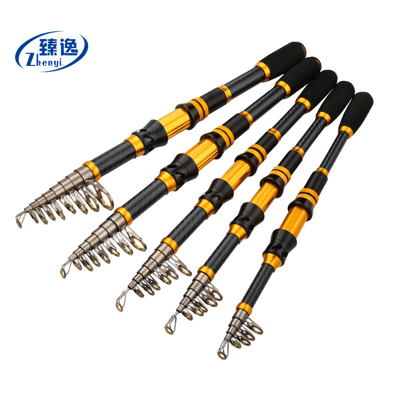 Oro negro carbono retráctil portátil varilla de mar de ajuste duro varilla de caña de pesca retráctil cadena de suministro fábrica de suministro al por mayor