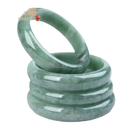 Natural Jade Bracelet with Green Jade Flora, Guizhou Green Jade A-Grade Jade Bracelet, Bargain Jade Bracelet with Green Jade Flora