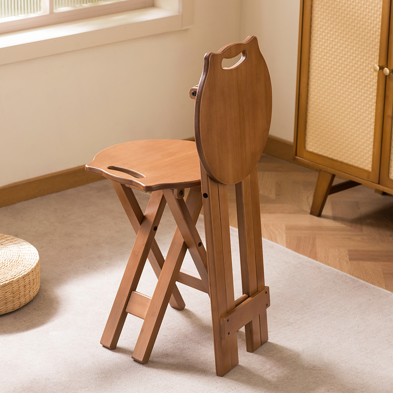 Foldable Stool for Home Use, High-Legged Round Stool, Portable Thickened Folding Stool, Kitchen Dining Chair with Backrest, Bar High Stool