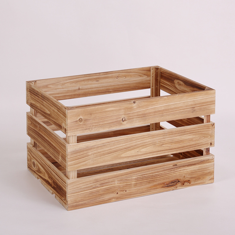 Caja de almacenamiento de madera sólida Caja de madera Supermercado Exhibición Caja de madera Cesta de almacenamiento Decoración Caja de madera