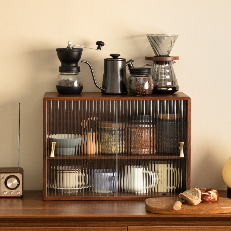 卓上収納ボックス、食卓用カップ収納ラック、コーヒーカップ・ティーカップ収納ラック、木製キッチン収納キャビネット、家庭用
