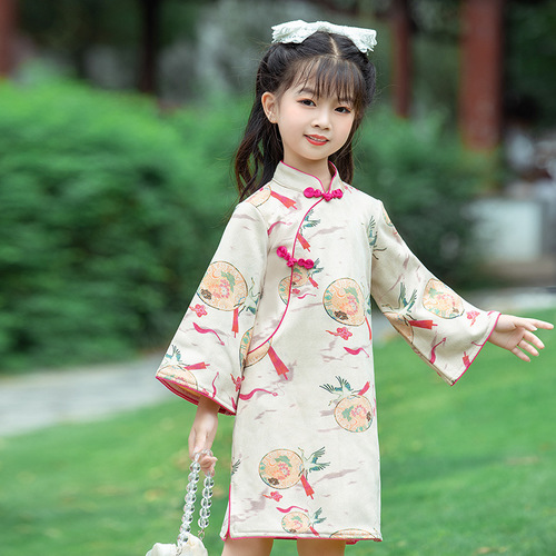 Children's cheongsam autumn girls' Chinese style improved costume dress girls' ethnic style buckskin Hanfu Tang suit