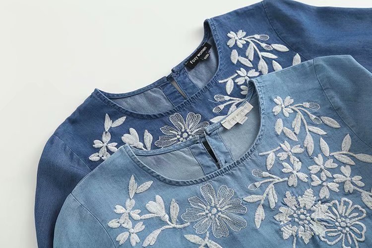 embroidery round neck pullover loose denim shirt  NSAM34016