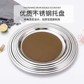 加厚不锈钢托盘餐厅服务盘餐盘水果盘茶盘配隔热垫带防滑垫大圆盘
