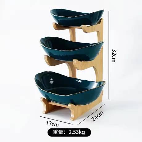 Nórdico simple cesta de frutas creativo de doble capa de múltiples capas plato de fruta con cajón de cerámica placa de fruta seca estante de bambú hogar plato de aperitivos