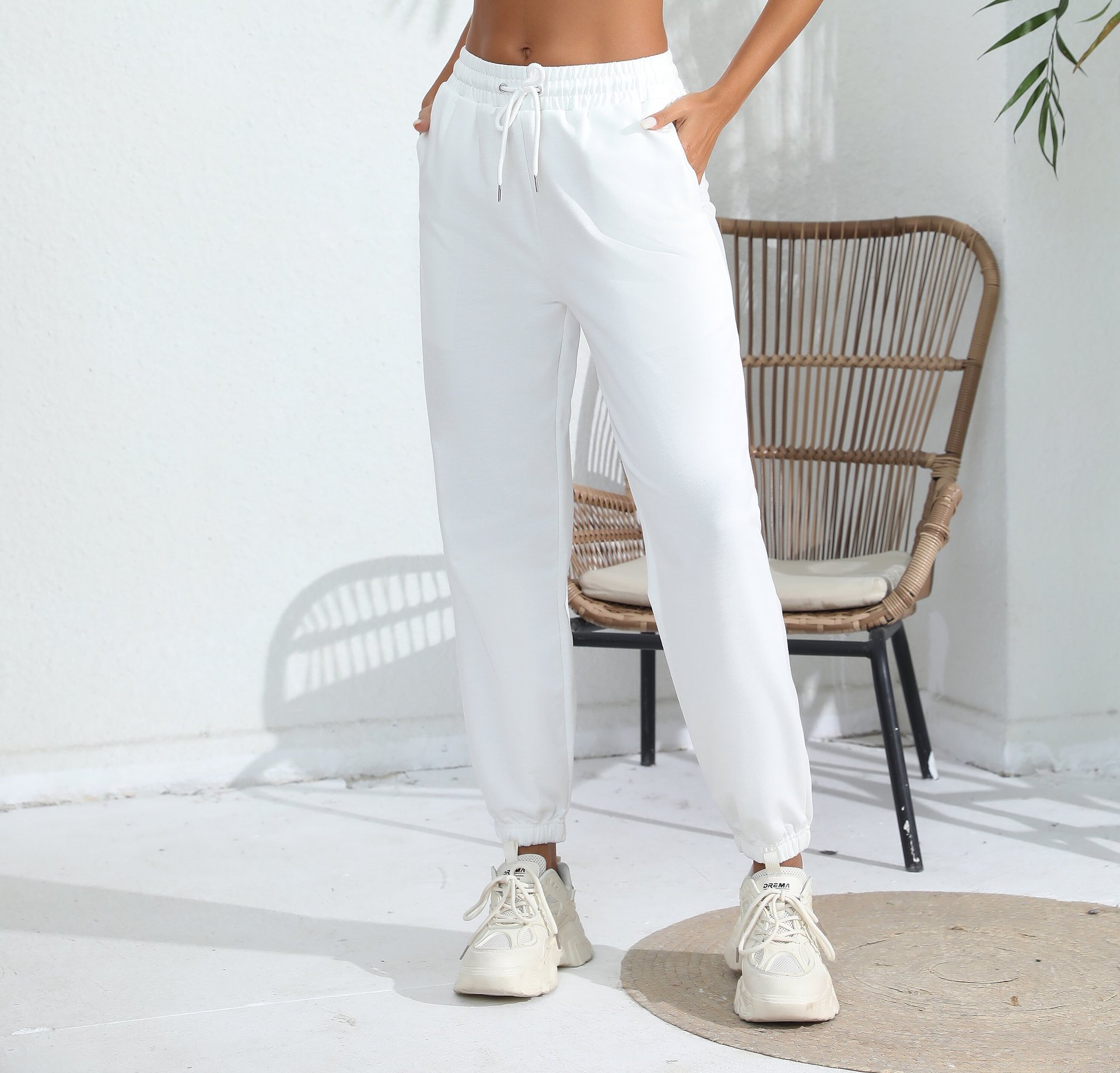 Pantalon de survêtement en polaire noir pour femmes, décontracté, jogging, sport, taille haute, pieds amples, pour la maison_voghion.com