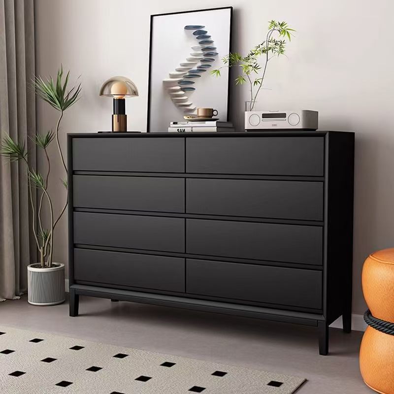 Solid Wood Eight-Drawer Drawer Side Cabinet Drawer Cabinet Living Room Wall Black Storage Cabinet Bedside Drawer Storage Cabinet