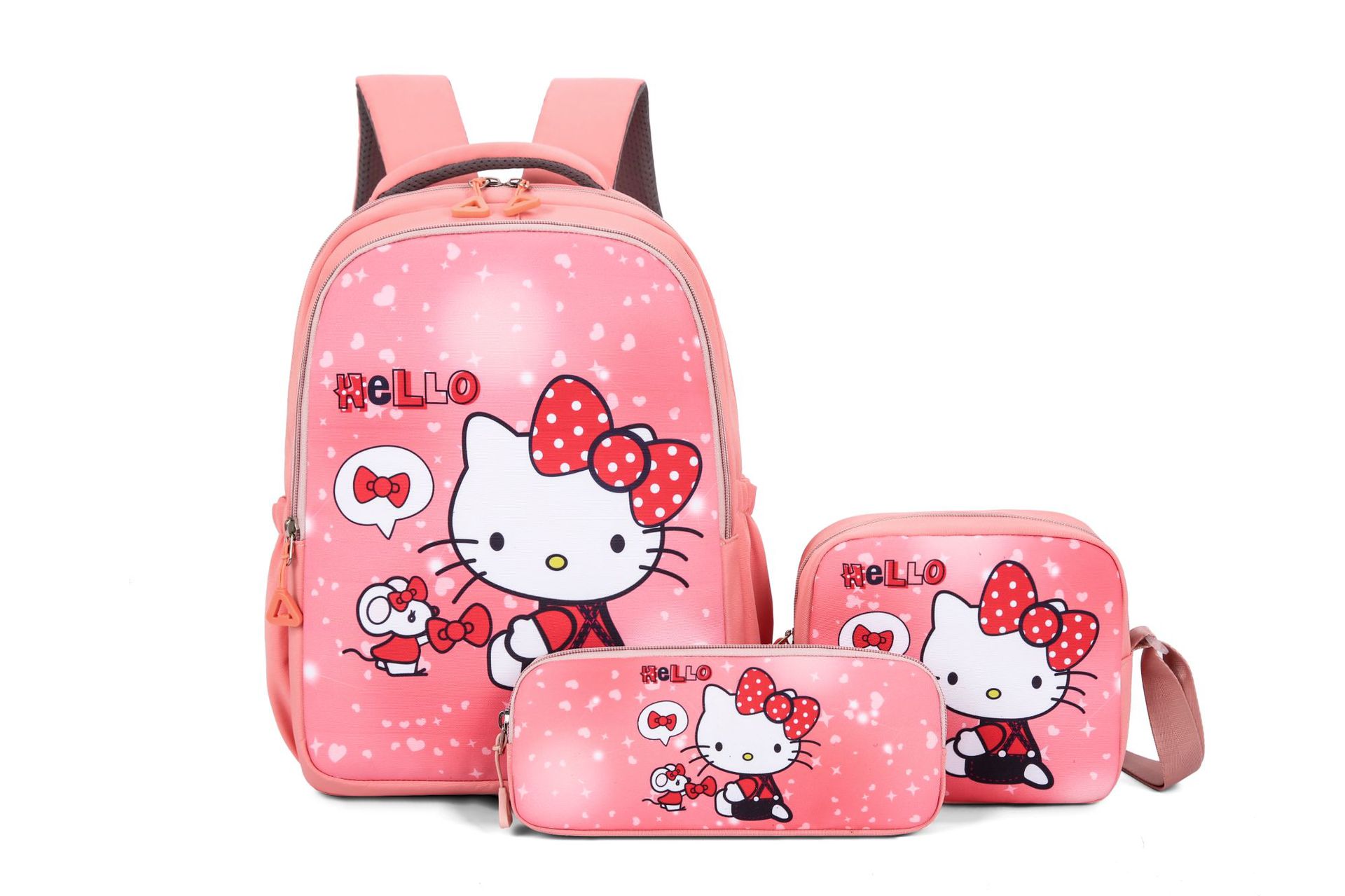 Tres piezas set Koolomi mujer mochila para niños kt gato mochila de dibujos animados mochila de estudiantes lindas mochila de gran capacidad