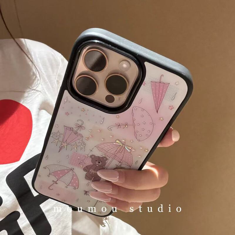 韩系ins镭射星星小熊雨伞适用iPhone16promax苹果15手机壳14新款|undefined