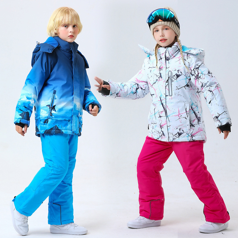 South Expedition and North War Outdoor Children's Ski Suit Set with Velvet for Boys and Girls Thickened Waterproof Windproof Clothes Snow Country Equipment