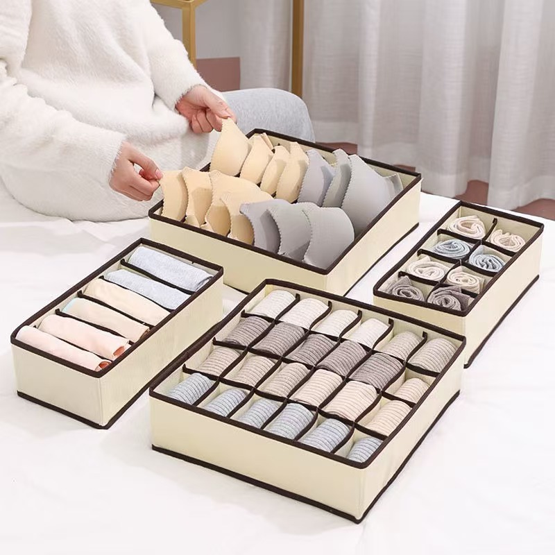 Caja Organizadora de Ropa Interior Plegable Set de 4 Piezas de Tela para el Hogar