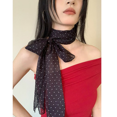 高级感黑色十字星星丝巾女夏季薄款系脖发带气质领巾长条小围巾潮