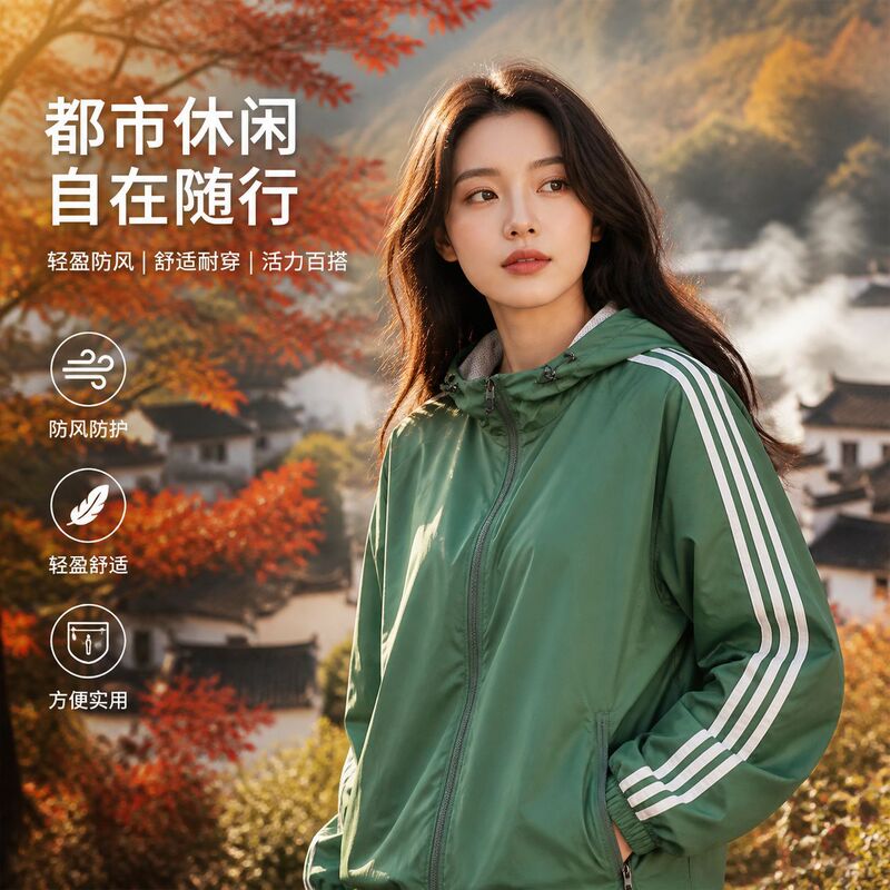 2026 Spring and Autumn New Hooded Three-Stripe Jacket, Thin Cardigan with Zipper, Campus Trendy Sports Couple Outfit 2026 Spring and Autumn New Hooded Three-Stripe Jacket, Thin Cardigan with Zipper, Campus Trendy Sports Couple Outfit