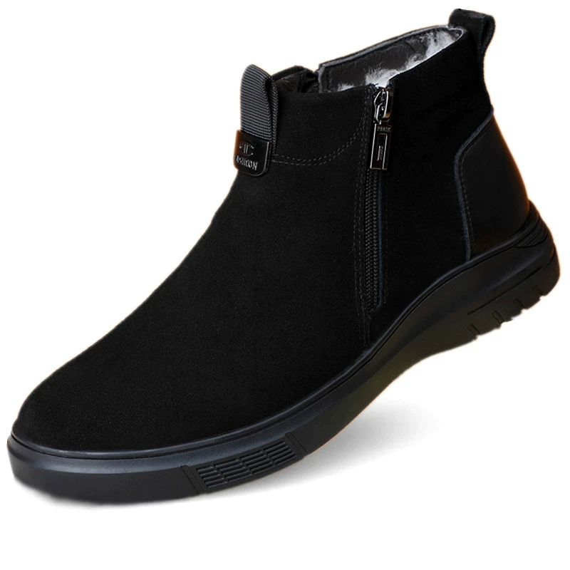 Men's warm ankle boots, leather‑style upper, plush lining, sizes 38–44