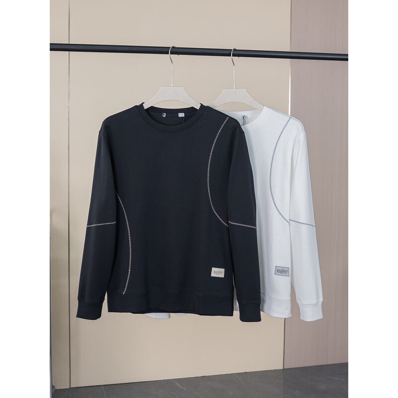 90% Cotton! Rare Black! End-Of-Line Brand Cut Label Men's Autumn and Winter Round Neck Sweatshirt Ready-Made Casual Pullover