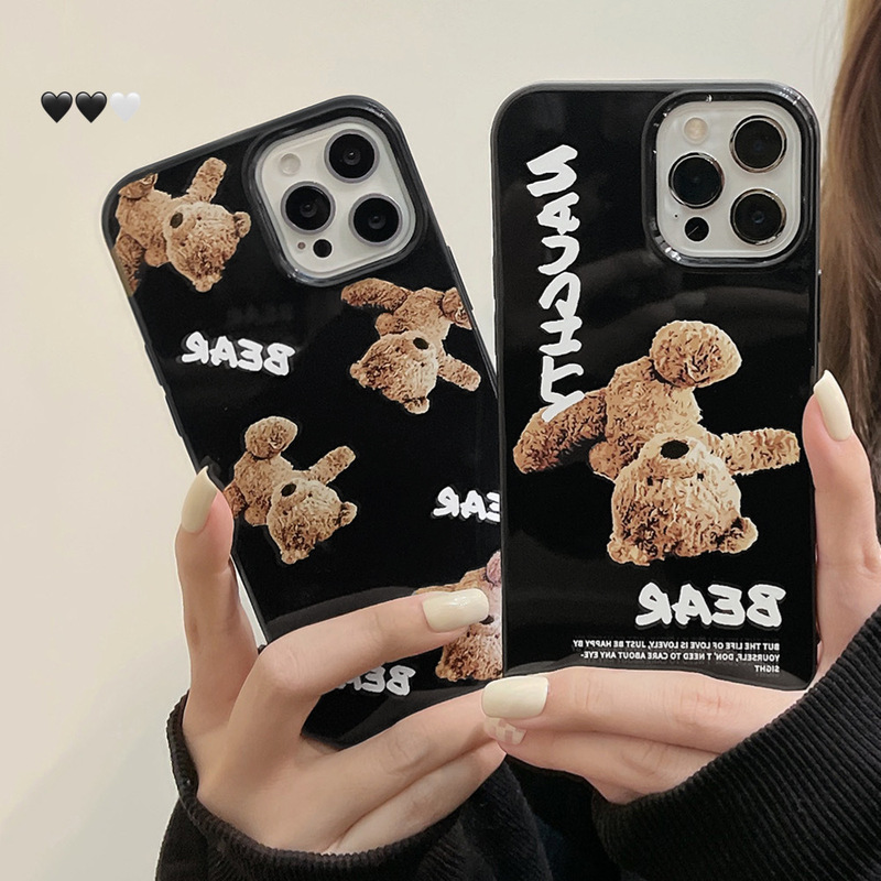 Teddy Bear Suitable for Iphone17 Apple Phone Case 16Promax Black Glossy 12 Cartoon 11 Soft Case 14