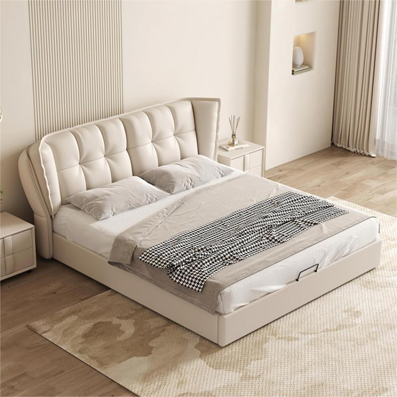 Italiano minimalista cama de cuero real apartamento grande y pequeño hogar Internet celebridad dormitorio principal 1,8 m cama doble simple luz de lujo de la boda image 4