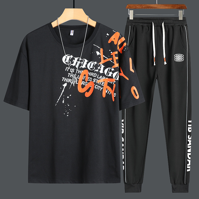 Traje deportivo de manga corta de moda juvenil de verano 2025 pantalones de camiseta sueltos