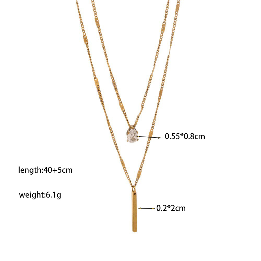 【XKN0371】더블 레이어 물방울 사각바 목걸이 골드