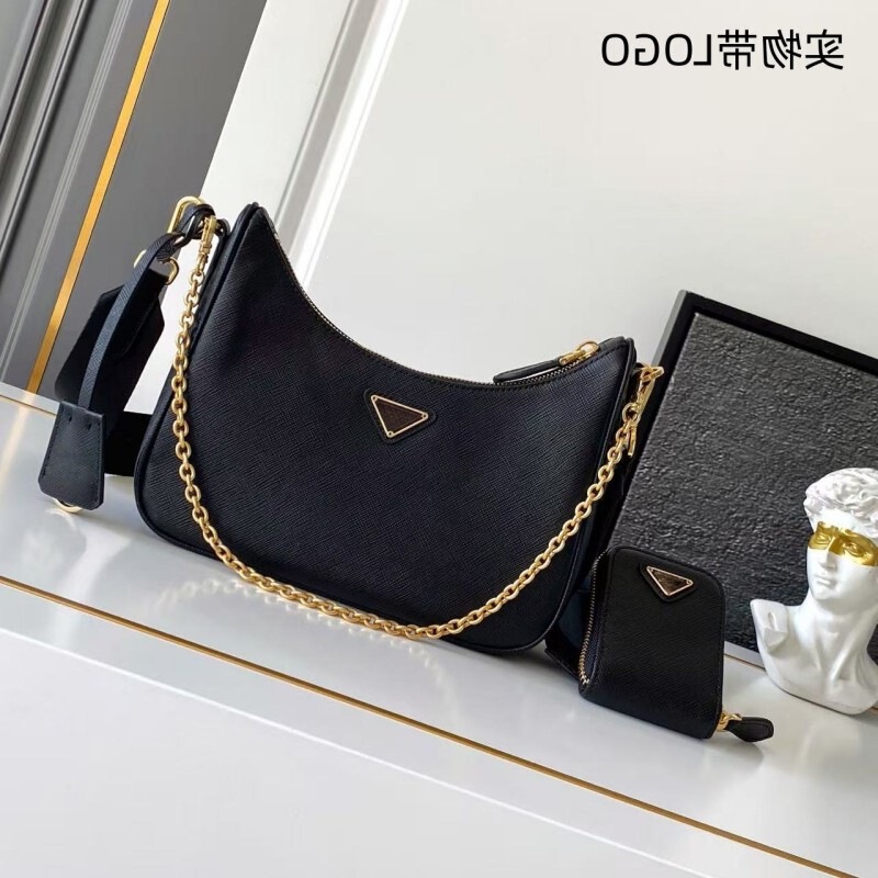 Foreign Trade Cross-Border Supply P Brand Hobo Three-In-One Nylon Underarm Bag Leather Shoulder Crossbody Women's Bag with Logo Foreign Trade Cross-Border Supply P Brand Hobo Three-In-One Nylon Underarm Bag Leather Shoulder Crossbody Women's Bag with Logo
