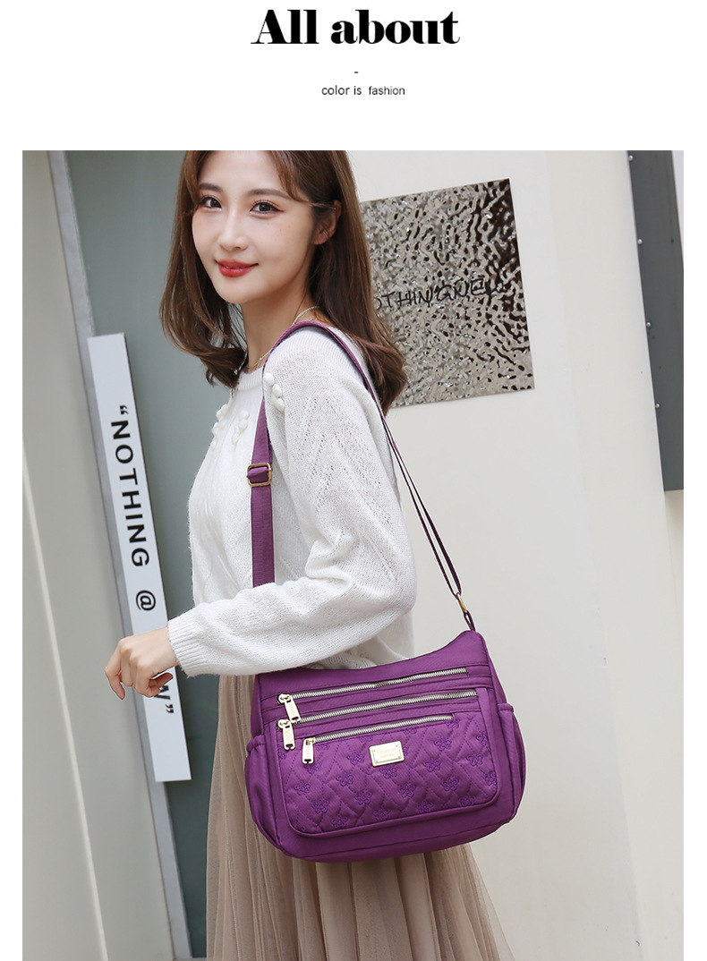 New women's crossbody bag, nylon embroidered shoulder bag, large-capacity multi-layer simple middle-aged mom bag undefined