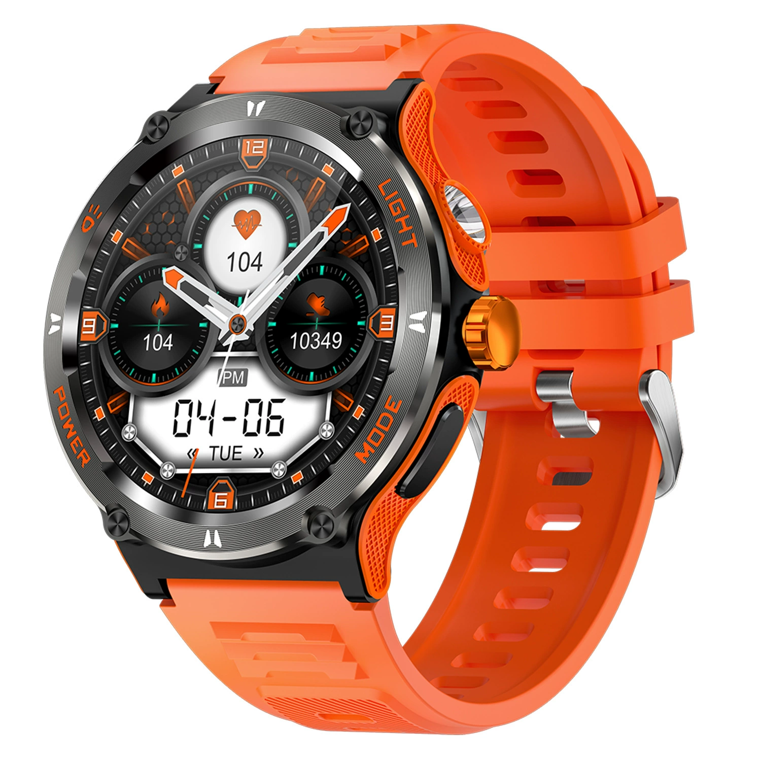 Bracelet, waterproof flashlight, bluetooth, tracks heartbeat, monitors oxygen level