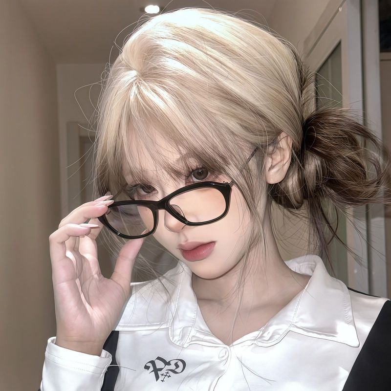 暹罗猫假发女长发全头套式Lolita巴黎画染白金渐变黑亚文化长直发|undefined