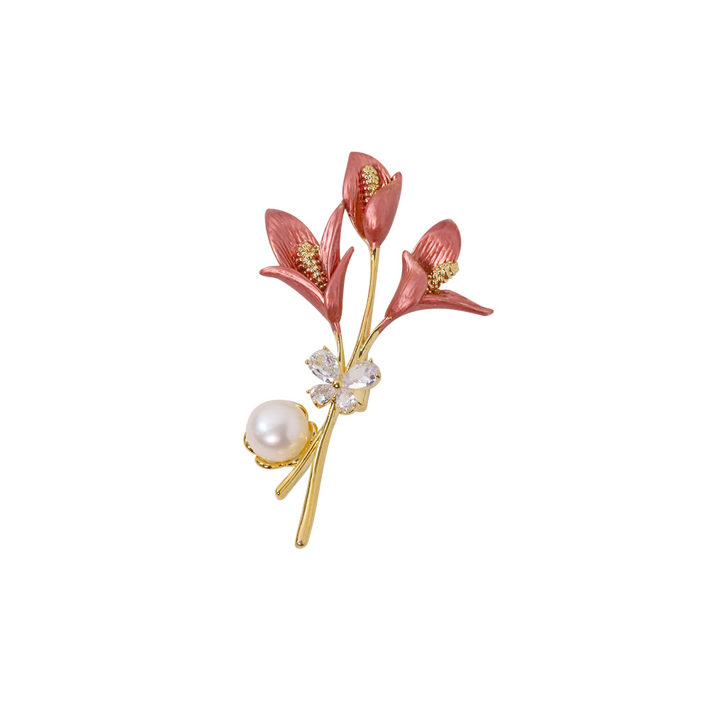 Tulipan perla broche mujer delicada pequeña fragancia nueva sensación de alto nivel de flor de pecho traje pin accesorios regalos