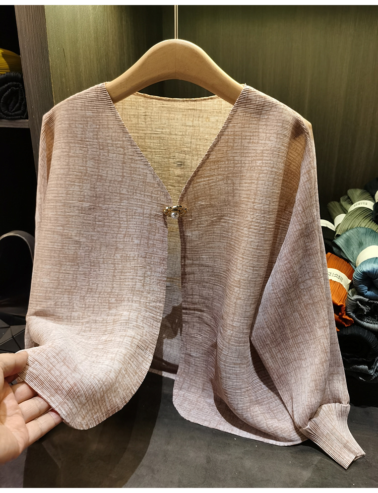 Áo khoác dáng rộng nữ tay lỡ cổ tròn chất liệu cotton thoáng mát — Màu hồng, màu xám, màu mơ chi tiết 5