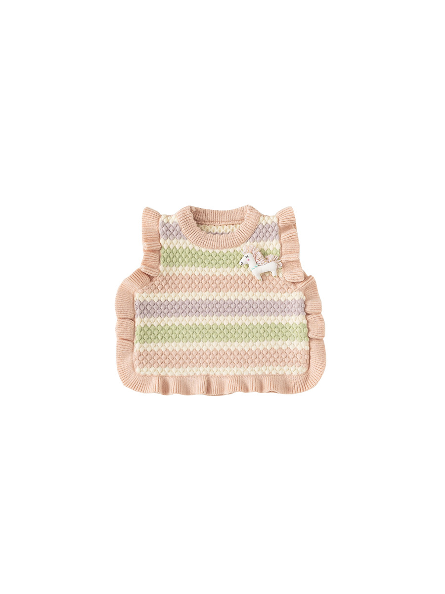 Yoobao ropa infantil 2025 nuevo chaleco de niñas suéter sin mangas cuello largo primavera niños chaleco de punto a rayas de color