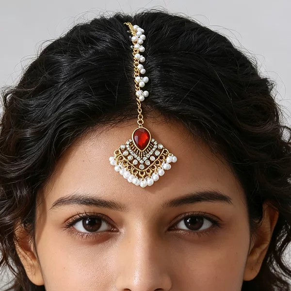 Cross-border European and American vintage Indian-style exaggerated rhinestone forehead pendant exotic style forehead ornament with teardrop-shaped bead string and tassels