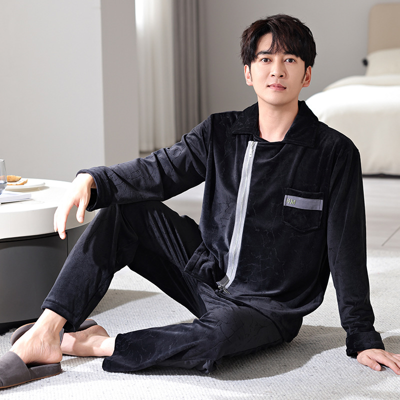 아일랜드 벨벳 남성 벨벳 잠옷 가디건 가을 겨울 두꺼운 따뜻한 양복 청소년 플러스 사이즈 집 밖에서 입을 수 있습니다