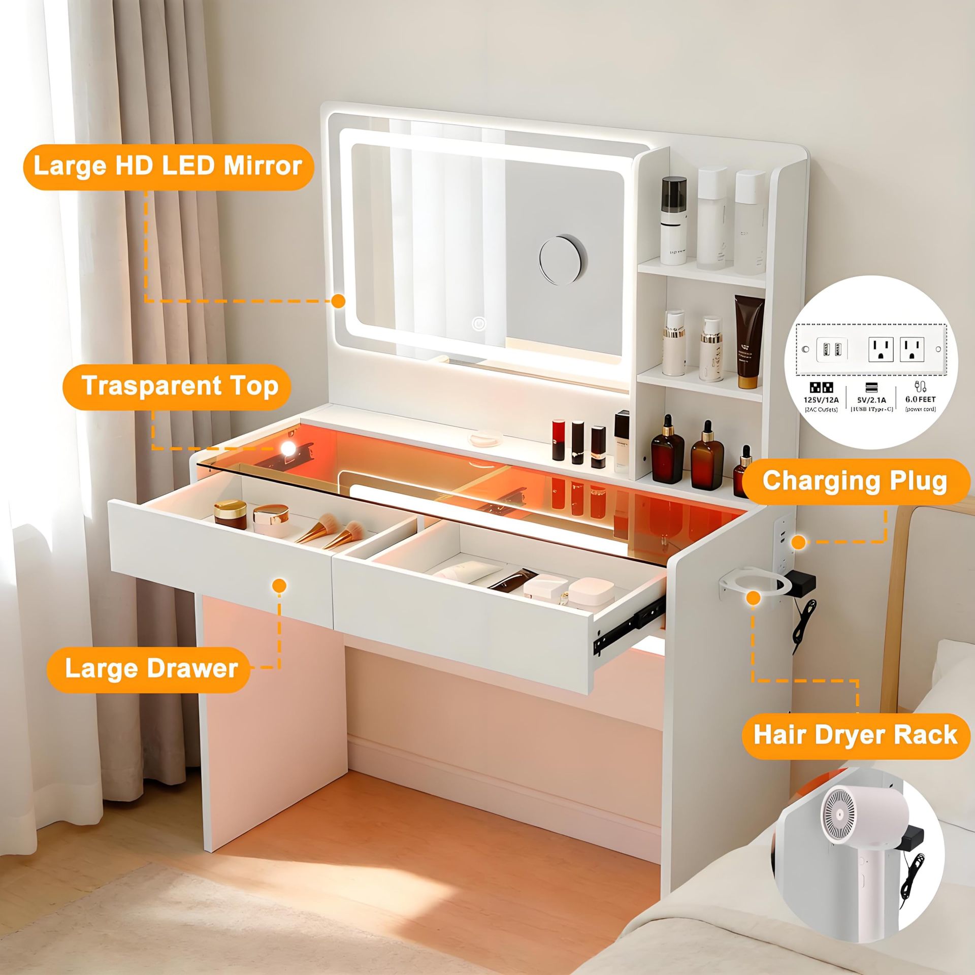 Comercio exterior Amzom transfronterizo amazon mesa de tocador muebles de placa maquillaje moderno minimalista RGB modulable mesa de tocador