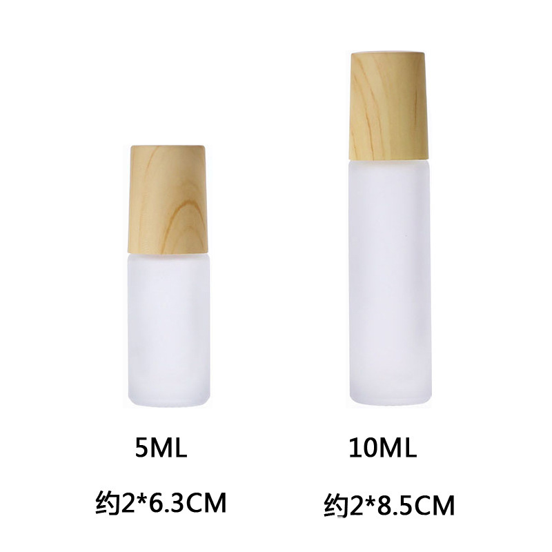 Botella de bola de rodillo de 10ml Botella de bola de rodillo marrón 5ml transparente esmerilado de grano grueso cubierta de grano de madera botella de bola de rodillo